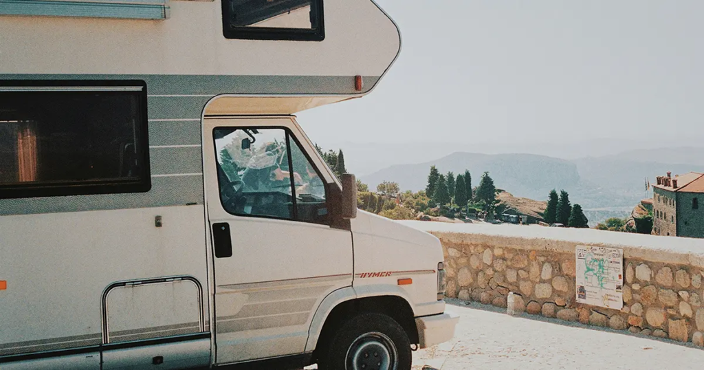 RV parked in the mountains - motorhome upholstery and leather repair services in NYC